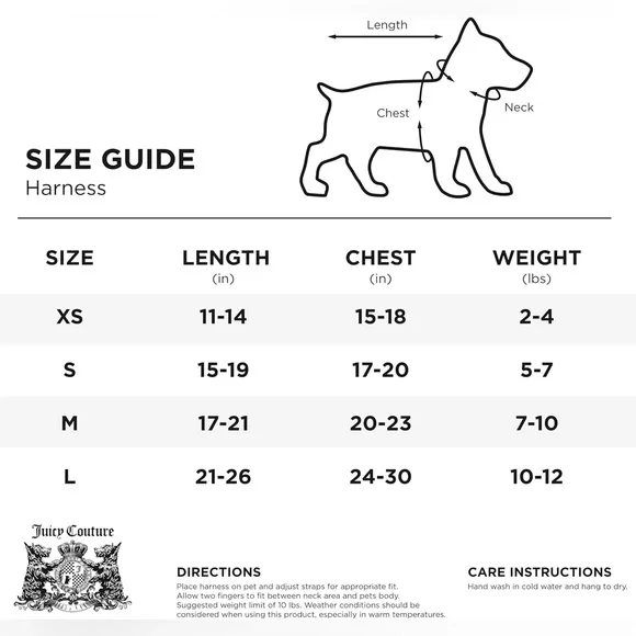 Juicy Couture Bling Velour Pet Harness and Leash Set - Blue - Extra Small - Picture 3 of 5